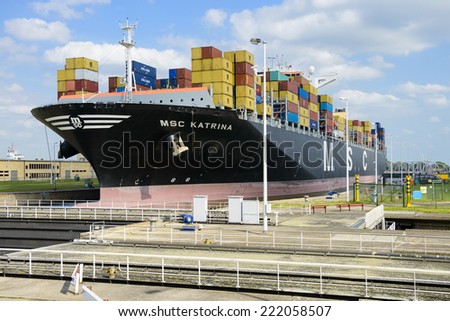 ANTWERP, BELGIUM - SEPTEMBER 9: MSC Katrina in Berendrechtsluis in the port of Antwerp on September 9, 2012 in Belgium.