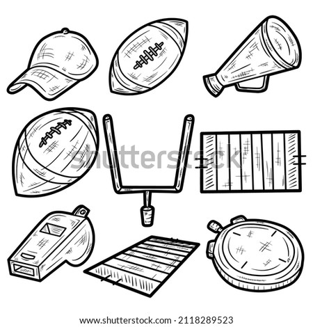 american football equipment outline hand drawn icon set vector logo illustration collection