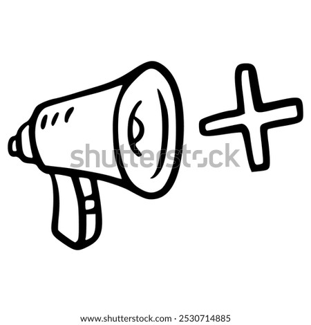 megaphone volume up with plus hand drawn doodle outline icon