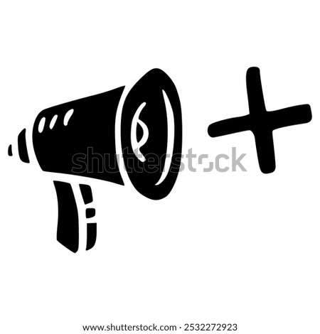 megaphone volume up with plus doodle glyph icon