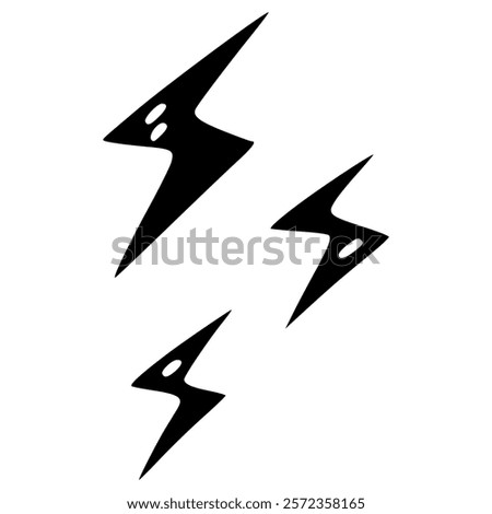 three lightning thunder hand drawn glyph illustration