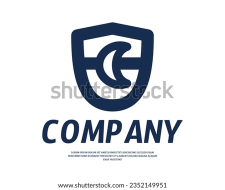 shield mix with moon design logo template