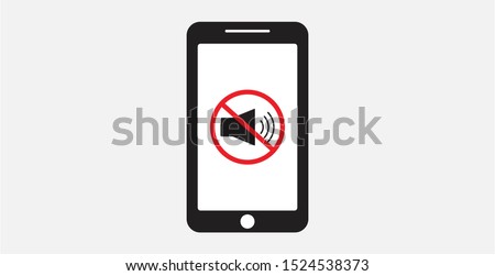 Turn off phone ringer icon. No bell on smartphone monitor. No sound sign for mobile phone vector illustration. Volume off or mute mode sign for smartphone, cellphone silence zone