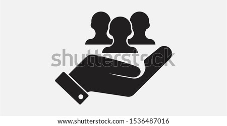 Customers retention icon, vector illustration. Customers care service. Filled vector icon. Customers with hand icon