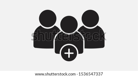 Add users icon. Group of people, team group, work group icon. Filled vector icon. Add group vector icon, add friends vector sign, social communication