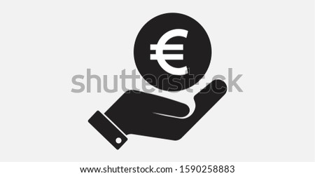 Money in hand. Vector icon. Vector illustration icon. Euro sign with hand icon