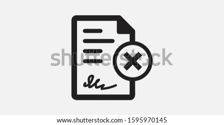 Not accepted document icon. Signed document rejected icon. Not secured documents icon.