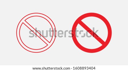 Vector stop sign icon. Red no entry sign. No sign, red warning isolated. Prohibition Icon. Circle with a slash. Ban symbol. Cancel, delete, embargo, exit, interdict. Negative, No icon. Forbidden sign