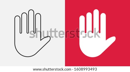 Hand stop icon. Stop sign, hand icon. Do not enter stop sign with hand. Vector illustration icon. Outline and filled icons set