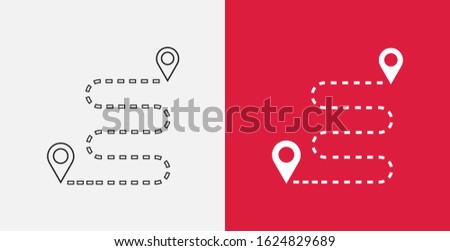 Navigation vector icon. GPS navigation icon. Distance Travelling Roadway. Outline and filled icons set