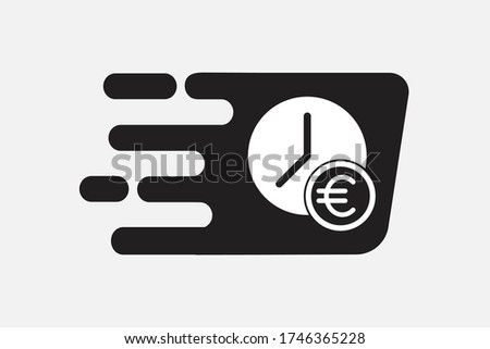 Time is money icon. Financial item icon. Money and time icon.  Euro and clock icon. Credit card with a currency sign. Fast payment. Fast banking card vector