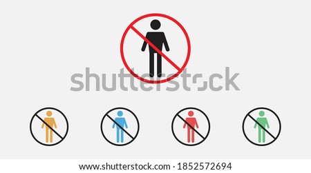 No man entry sign. No access, no entry, prohibition sign with man silhouette. Filled vector icon. Set of colorful flat design icons