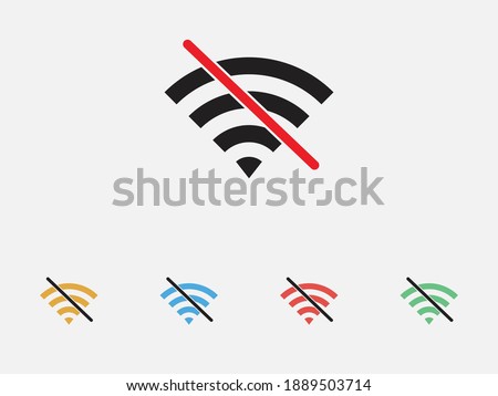 No wifi sign. WiFi Off. Banned wifi symbol. No signal wifi. Vector illustration icon. Set of colorful flat design icons