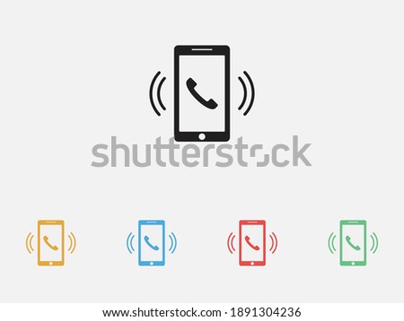 Smartphone , mobile phone ringing or vibrating. Filled vector icon. Set of colorful flat design icons