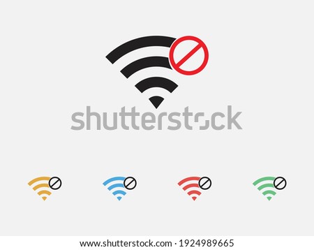 No wifi sign. WiFi Off. Banned wifi symbol. No signal wifi. Vector illustration icon. Set of colorful flat design icons.
