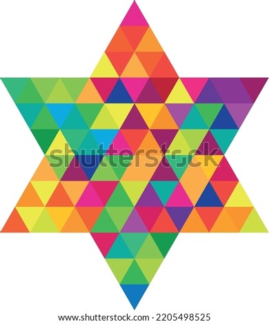 Colorful Magen David. Star of David Hexagram with triangle mosaic pattern.