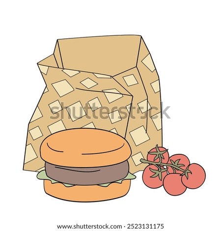 burger and a paper bag for it