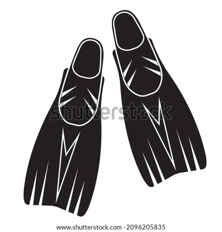 Fins for scuba diving, black silhouette, icon