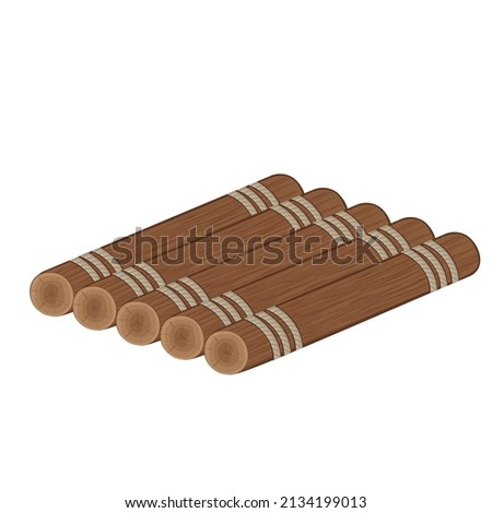 wooden raft made of logs and boards, color isolated vector illustration in cartoon style