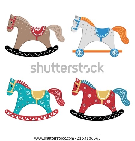 An icon with the image of a children's wooden toy rocking horse. Vector isolated cartoon-style illustration.