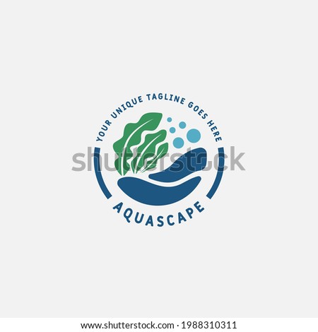 Aquascape logo design template. Aquarium and seaweed vector illustration.