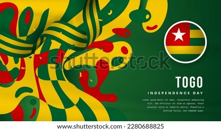 Banner illustration of Togo independence day celebration with text space. Waving flag and hands clenched. Vector illustration.