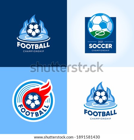 Soccer logo templates set. Football logotypes. Set of soccer football crests and logo template emblem designs, logotypes design concepts of football icons. Collection of Soccer Themed T shirt Graphics