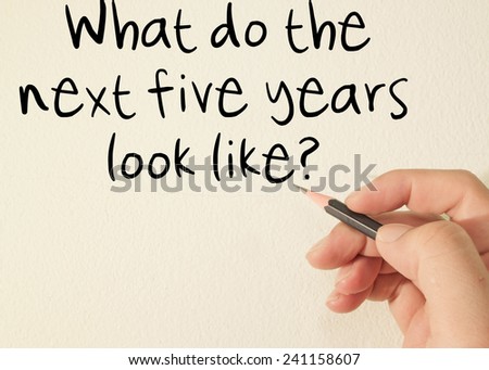 what do the next five years look like? text concept write on wall