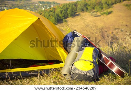 camping tent on the hill.