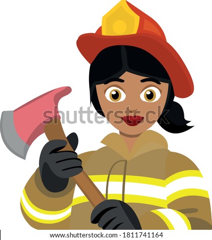 Vector emoticon illustration of a woman firefighter