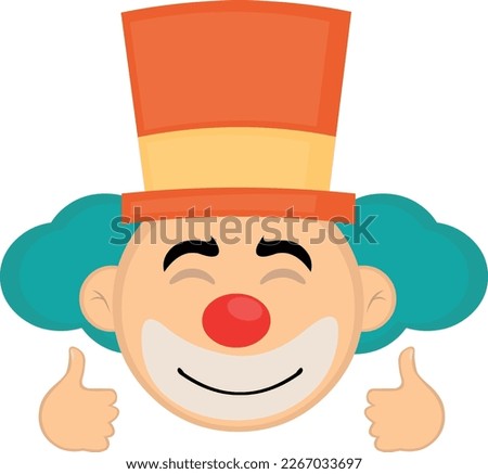 vector illustration clown face cartoon with a cheerful expression with hands with thumbs up