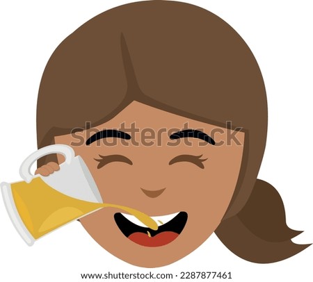 vector illustration face of a cartoon girl drinking a glass of beer