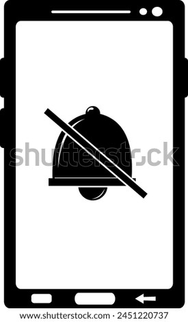 vector illustration black and white icon mobil phone or smartphone blocked bell object, mute mode concept