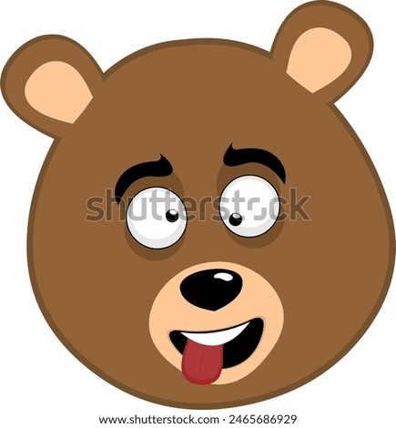 vector illustration face brown bear grizzly cartoon, making crazy and funny expression, with squinty eyes and tongue sticking out