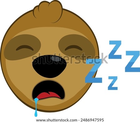 vector illustration face bear sloth character animal cartoon,, with their mouth open sleeping, snoring and drooling