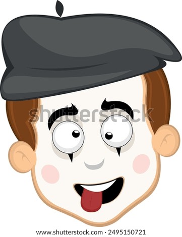 vector illustration face character of street artist mime cartoon, making crazy and funny expression, with squinty eyes and tongue sticking out