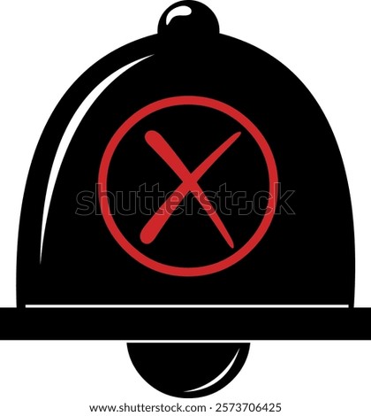 vector illustration black and white bell icon with red color cross, under disabled alarm concept