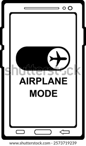 vector illustration drawing black and white icon airplane mode for mobile phone or smartphone device