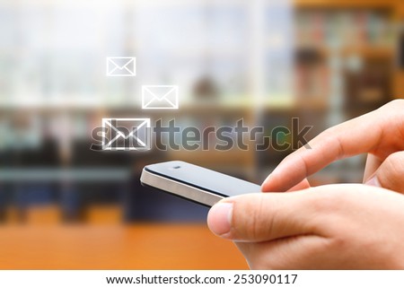 closeup of man hand with smartphone show social network,network and comunication concept