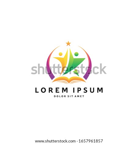 modern scholarship education logo. vibrant colored success symbol. abstract human with book reach out the star