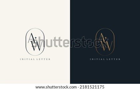 premium AW logo monogram with gold circle frame. luxury initials design minimal modern typeface.