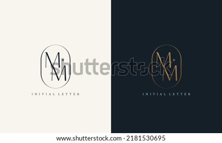 premium MM logo monogram with gold circle frame. luxury initials design minimal modern typeface.