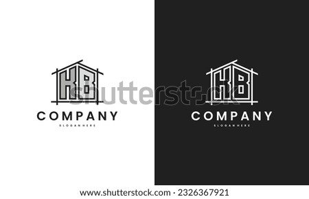 Initial KB home logo with creative house element in line art style vector design template