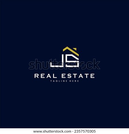 modern JS letter real estate logo in linear style with simple roof building in blue