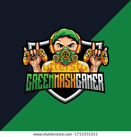Green Mask Mascot Logo for Gaming, Stream Channel or Community
