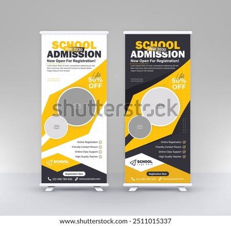 Back to School Admission standee rollup design modern education signage pullup vertical x banner set