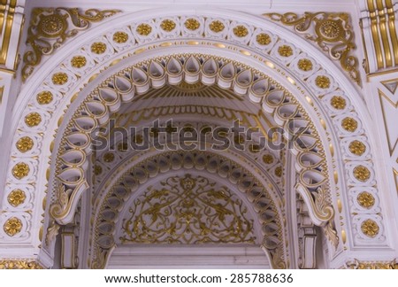 REGGELLO, ITALY - MAY 2 2015: Gold arch detail inside the Sammezzano Castle in Italy, inside the Gold Room