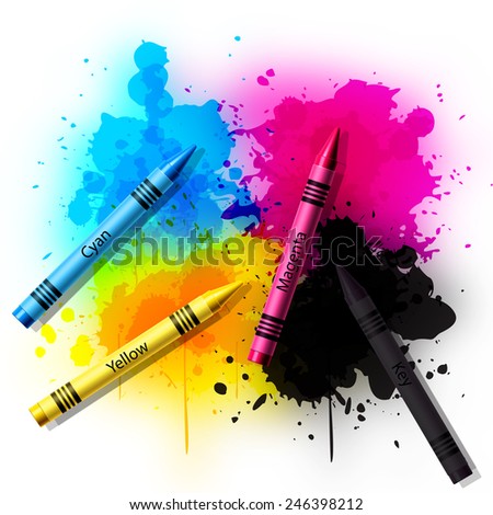 splashes of color CMYK with crayons