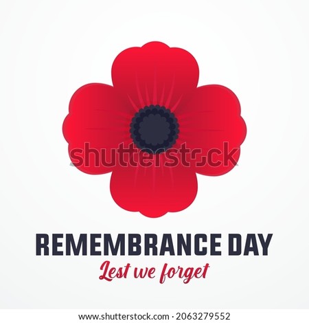 remembrance day 11th november, lest we forget modern creative banner, sign, design concept, template with red poppy Foto stock © 