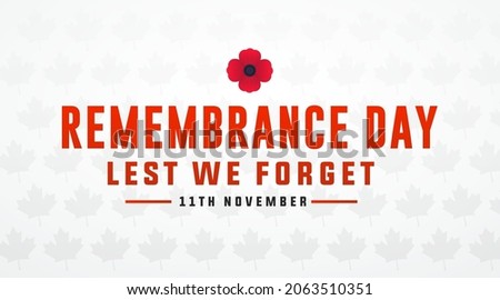 remembrance day 11th november, lest we forget modern creative banner, sign, design concept, template with red poppy Foto stock © 